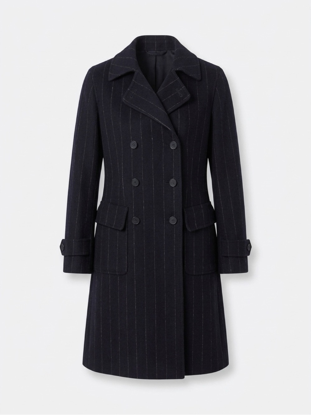 DKNY Navy Pinstripe Double-Breasted Pea Coat